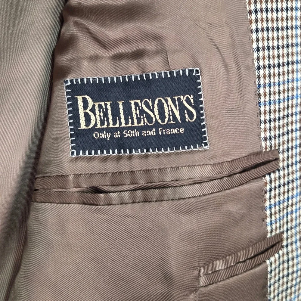Canali Proposta Blazer Mens 42 L Brown Blue Houndstooth Wool Sport Coat Italy